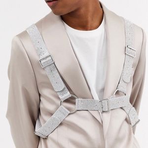 White Faux Leather Diamanté w/ Silver Body Harness